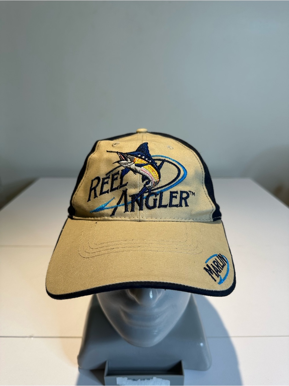 Reel Angler Embroidered Fishing Cap - Tan & Navy